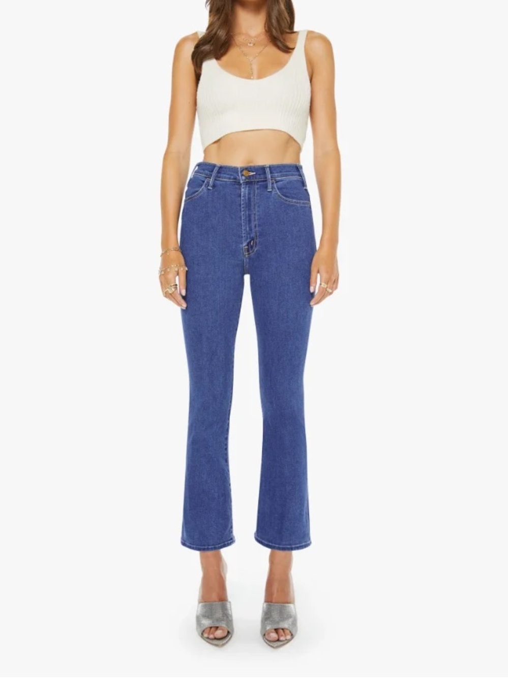MOTHER Hustler Ankle Jeans Size 25 Side Gig High Rise Flare Blue Denim USA